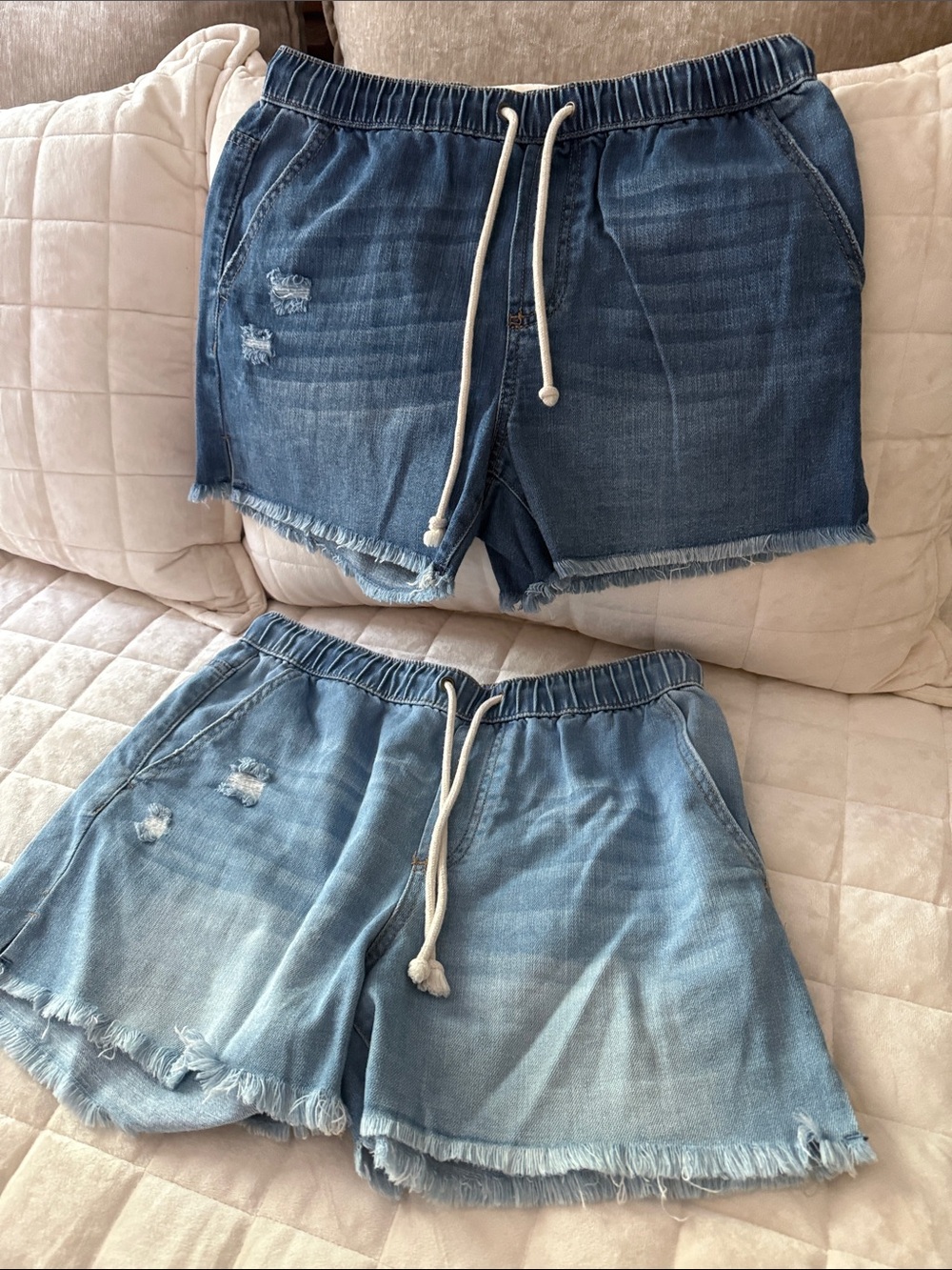 Women's Denim Drawstring Shorts - Lot of 2 Elastic Waist Size M (7-9)